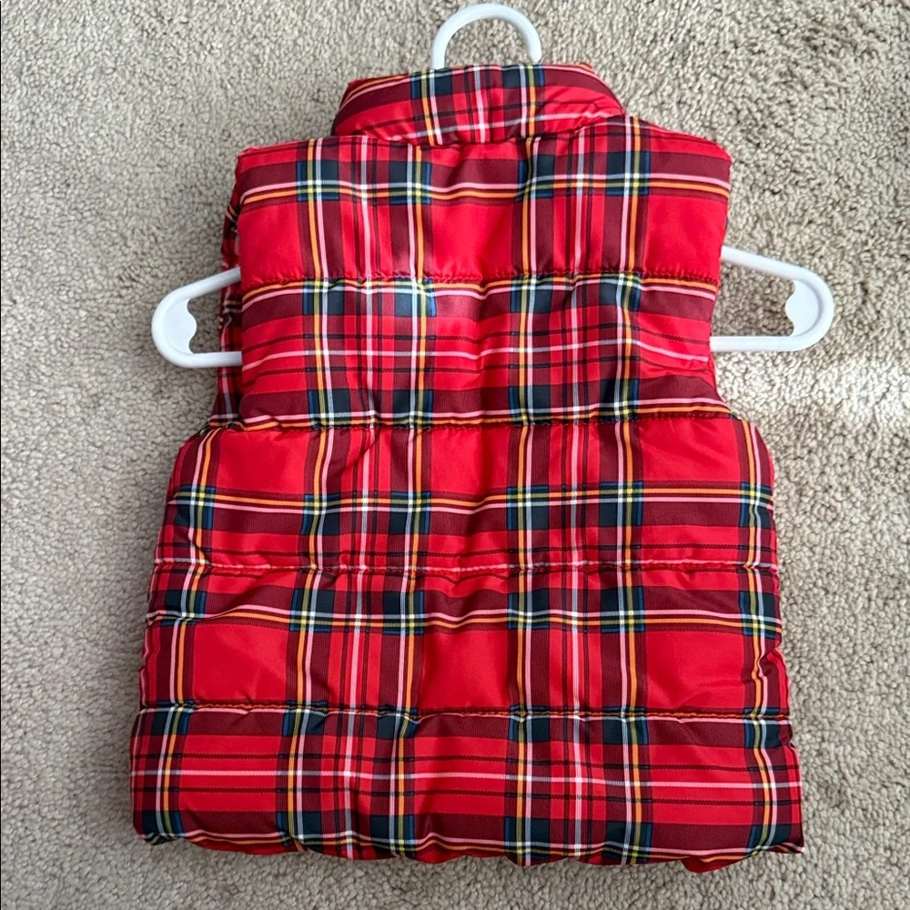 Tommy Red Plaid Puffer Vest with Heart Detail - Picture 2 of 3
